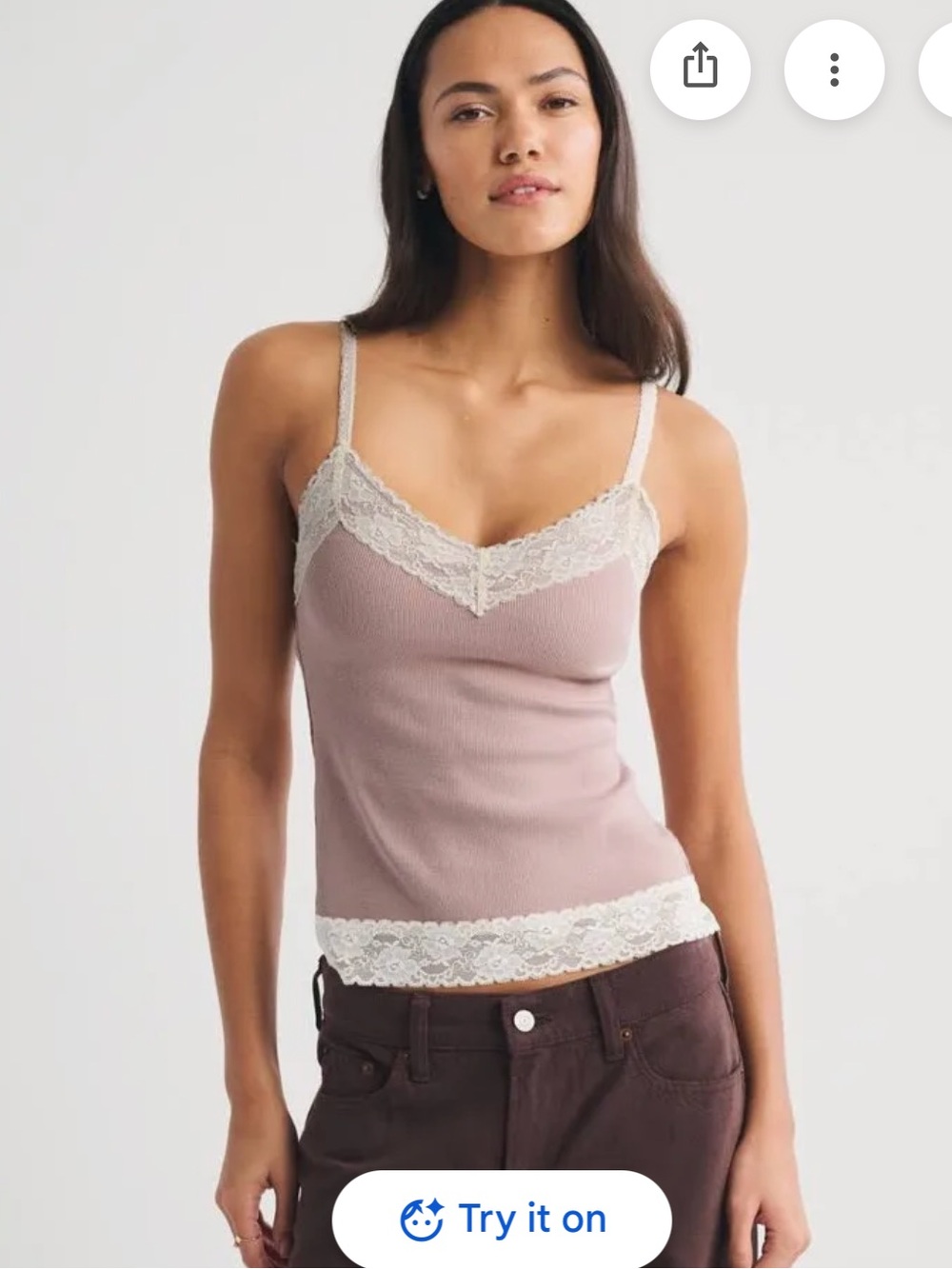 NWT Abercrombie & Fitch Bra-free Mauve Pink Ribbed Lace-Trim Cami